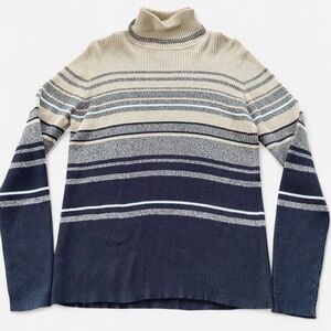 Karen Scott Cotton Striped Knit Turtleneck Basic Pullover Sweater Womens Size M